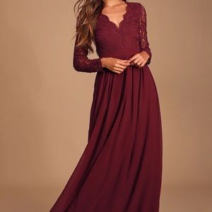 Burgundy Long Sleeve Lace Maxi Dress
